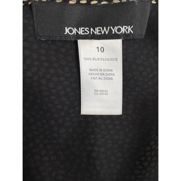 Jones New York 100% Silk Blouse Black Ivory Dot Print | Size 10 - Picture 4 of 5
